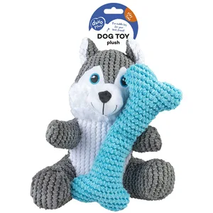 Jouet peluche pour chien husky + os Duvoplus Multicolore 27,5x27,4x16,5 cm 13438
