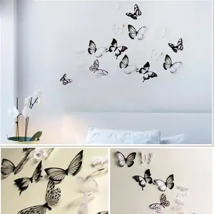 Ambiance-sticker Pack de 18 papillons 3D adhésifs translucides noir et blancVendu parambiance-sticker