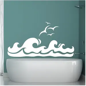 Ambiance-sticker Sticker Design vagues et oiseau pas cher