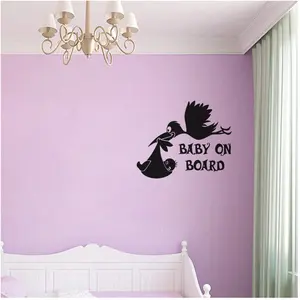 Ambiance-sticker Sticker Baby on board Cigogne avec un bébéVendu parambiance-sticker