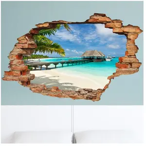 Ambiance-sticker Sticker trompe l'oeil Plage, palms et bungalowVendu parambiance-sticker