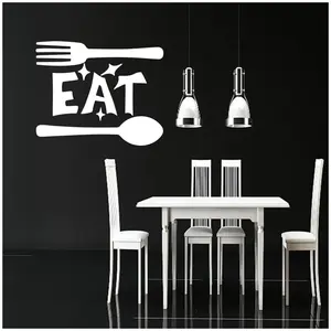 Ambiance-sticker Sticker citation cuisine Cuillère et fourchette "Eat"Vendu parambiance-sticker