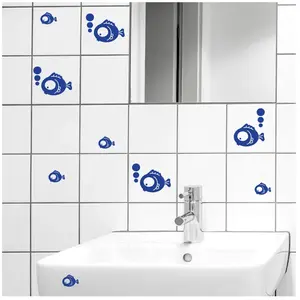 Ambiance-sticker Sticker Salle de bain Groupe de poissons avec bullesVendu parambiance-sticker