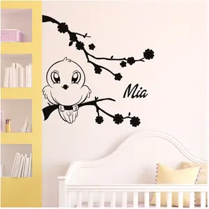 Ambiance-sticker Sticker prénom personnalisable Petit moineau sur une brancheVendu parambiance-sticker