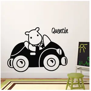 Ambiance-sticker Sticker prénom personnalisable Petit hippo dans son autoVendu parambiance-sticker