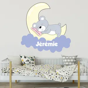 Ambiance-sticker Sticker prénom personnalisable nounours au clair de la luneVendu parambiance-sticker