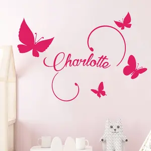 Ambiance-sticker Sticker prénom personnalisable et les papillonsVendu parambiance-sticker