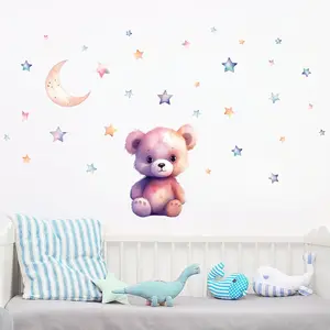 Ambiance-sticker Stickers ourson étoiles avec la lune aquarellesVendu parambiance-sticker