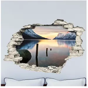 Ambiance-sticker Sticker Trompe l'oeil Paysage paradisiaque lac et montagnesVendu parambiance-sticker
