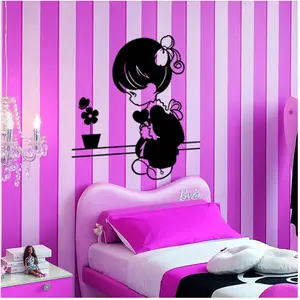 Ambiance-sticker Sticker Fillette assis avec coeur, fleurs pas cher