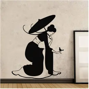 Ambiance-sticker Sticker Femme avec parapluie et oiseau pas cher