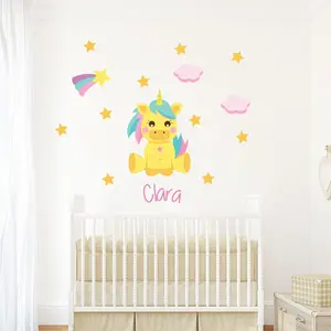 Ambiance-sticker Sticker prénom personnalisable bébé licorne, étoiles et nuagesVendu parambiance-sticker