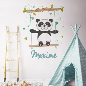 Ambiance-sticker Sticker prénom personnalisé panda sur la balançoireVendu parambiance-sticker