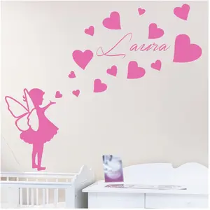 Ambiance-sticker Sticker prénom personnalisable Fée avec coeursVendu parambiance-sticker