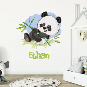 Ambiance-sticker Sticker prénom personnalisé bébé panda et son bambouVendu parambiance-sticker