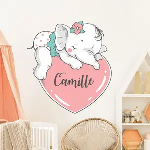 Ambiance-sticker Sticker prénom personnalisable éléphant dort sur le coeurVendu parambiance-sticker
