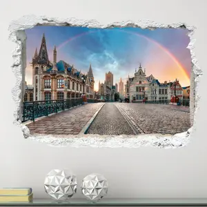 Ambiance-sticker Sticker trompe l'oeil belle arc-en-ciel sur la ville de GandVendu parambiance-sticker