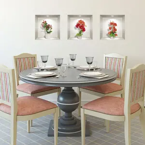 Ambiance-sticker 3 stickers effect 3D Dahlia rouge, orange et fleurs de groseillesVendu parambiance-sticker