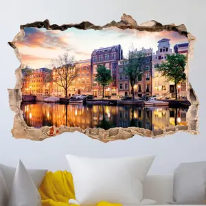 Ambiance-sticker Sticker trompe l'oeil Amsterdam au coucher de soleilVendu parambiance-sticker