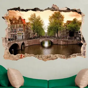 Ambiance-sticker Sticker trompe l'oeil vue sur le canal d'AmsterdamVendu parambiance-sticker