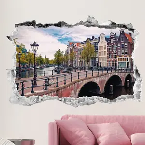 Ambiance-sticker Sticker trompe l'oeil vue magnifique sur le pont d'AmsterdamVendu parambiance-sticker