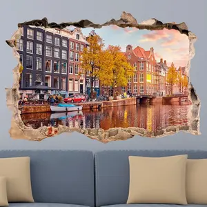 Ambiance-sticker Sticker trompe l'oeil coucher de soleil sur AmsterdamVendu parambiance-sticker