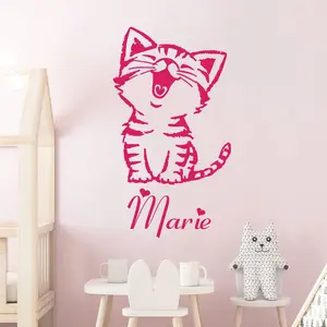 Ambiance-sticker Sticker prénom personnalisable chaton heureuxVendu parambiance-sticker