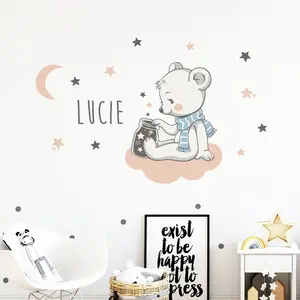 Ambiance-sticker Sticker prénom personnalisable ourson sur le nuage roseVendu parambiance-sticker