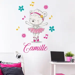 Ambiance-sticker Sticker prénom personnalisé ourse ballerine fushiaVendu parambiance-sticker