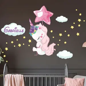 Ambiance-sticker Sticker personnalisé prénom licorne envolé avec une étoileVendu parambiance-sticker