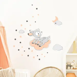 Ambiance-sticker Stickers bébé faon sur un nuage + 110 étoilesVendu parambiance-sticker