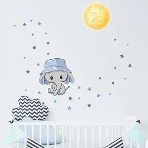 Ambiance-sticker Stickers éléphant belle pleine lune et 70 étoilesVendu parambiance-sticker