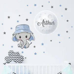 Ambiance-sticker Sticker personnalisable prénom éléphant au clair de la luneVendu parambiance-sticker
