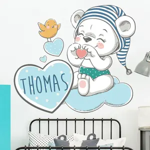 Ambiance-sticker Sticker personnalisable prénom ourson avec coeurVendu parambiance-sticker