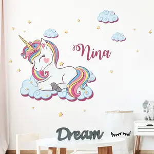 Ambiance-sticker Sticker personnalisable prénom licorne dans les nuagesVendu parambiance-sticker
