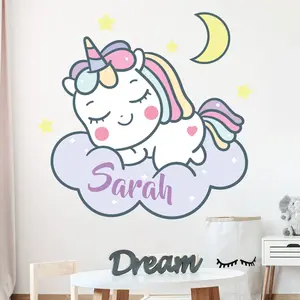 Ambiance-sticker Sticker prénom personnalisable bébé licorne sur le nuageVendu parambiance-sticker