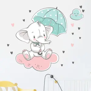 Ambiance-sticker Stickers enfant bébé éléphant sur un nuage avec son parapluieVendu parambiance-sticker