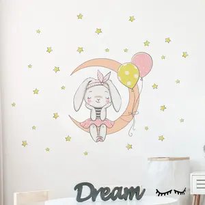 Ambiance-sticker Stickers enfant lapin assis sur la lune et 30 étoilesVendu parambiance-sticker