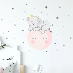 Ambiance-sticker Stickers enfant bébé éléphant sur la lune et 30 étoilesVendu parambiance-sticker