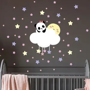 Ambiance-sticker Stickers panda bébé fille sur le nuage et 50 étoilesVendu parambiance-sticker
