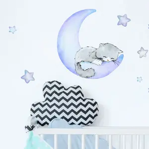 Ambiance-sticker Stickers chat et lune douce nuit pas cher