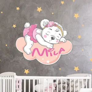 Ambiance-sticker Sticker personnalisable prénom ours sur le nuage girly + 90 étoilesVendu parambiance-sticker