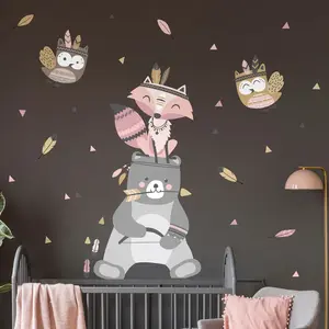 Ambiance-sticker Stickers ourson et les indiens hibouxVendu parambiance-sticker