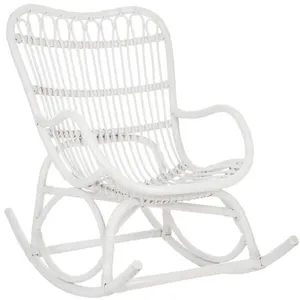 J-LINE Rocking chair en rotin blanc dossier haut - MIKA