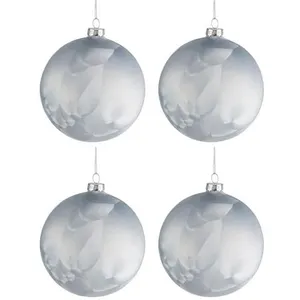 Comparateur de prix : J-Line Boite De 4 Boule De Noel Verre Mat Bleu Glace Medium 10Cm TU