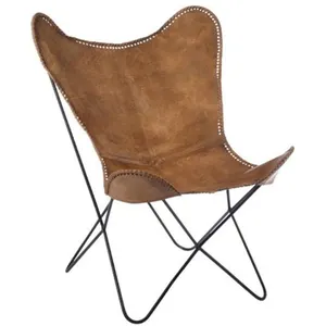 Chaise lounge en cuir et métal cognac et noir 75x87x78cm Marron