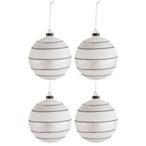 Comparateur de prix : J-Line Boite De 6 Boule De Noel Lignes/Paillettes Verre Noir/Blanc Large TU