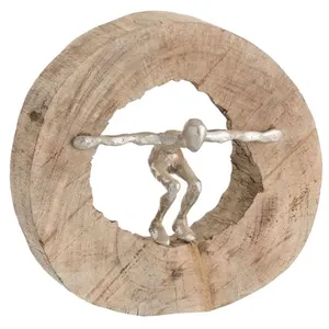 J-line Statue Personnage Bois Naturel et Aluminium pas cher