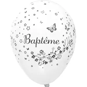 RueDeLaFete Sachet de 8 ballons BAPTêME Blancs pas cher