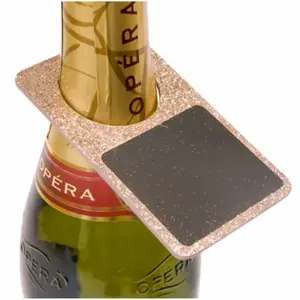 RueDeLaFete Lot de 2 Ardoises décor de bouteille en bois 10cm, pailletées Rose Gold pas cher